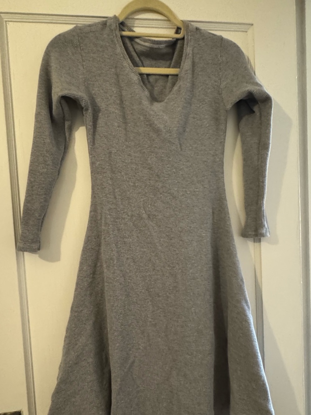 Jill McGowen 100% cotton Gray waffle knit Long-Sleeve Fit & Flare Dress